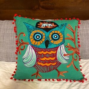 Owl embroidered accent pillow by Karma Living